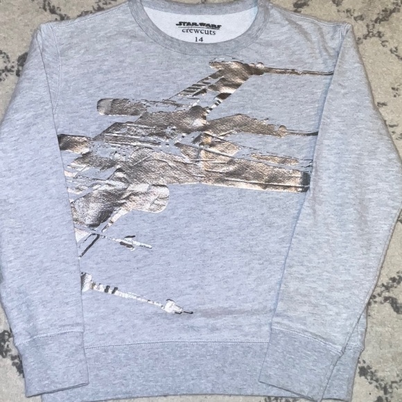 NWOT Girls CREWCUTS Star Wars Foil X-Wing Heather Grey Terry Sweatshirt, 14 - Picture 10 of 11